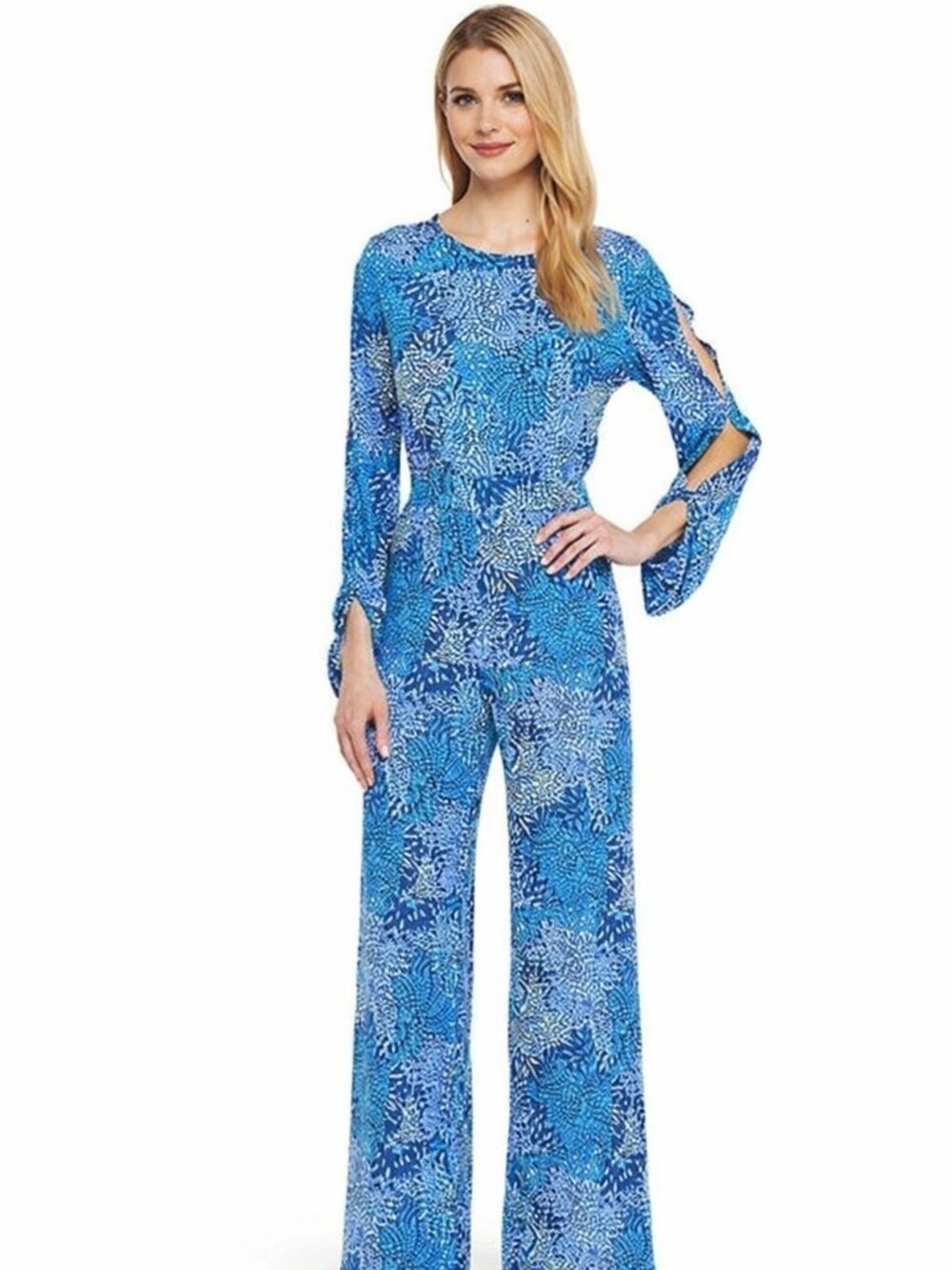 The Limited Blue Cold Shoulder Long Split Sleeve Wide Leg Jumpsuit Medium NWT